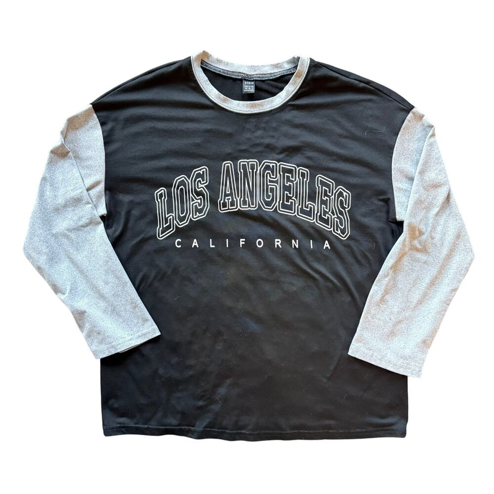 SHEIN Graphic Tee Los Angeles California Y2K Streetwear Mens XS Black Grey Shirt